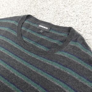 Bonobos Sweater Mens XL Gray Green Stripe Lambswool Cashmere Pullover Crewneck